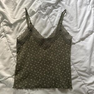 Floral Lace Trim Olive Green Cami Top